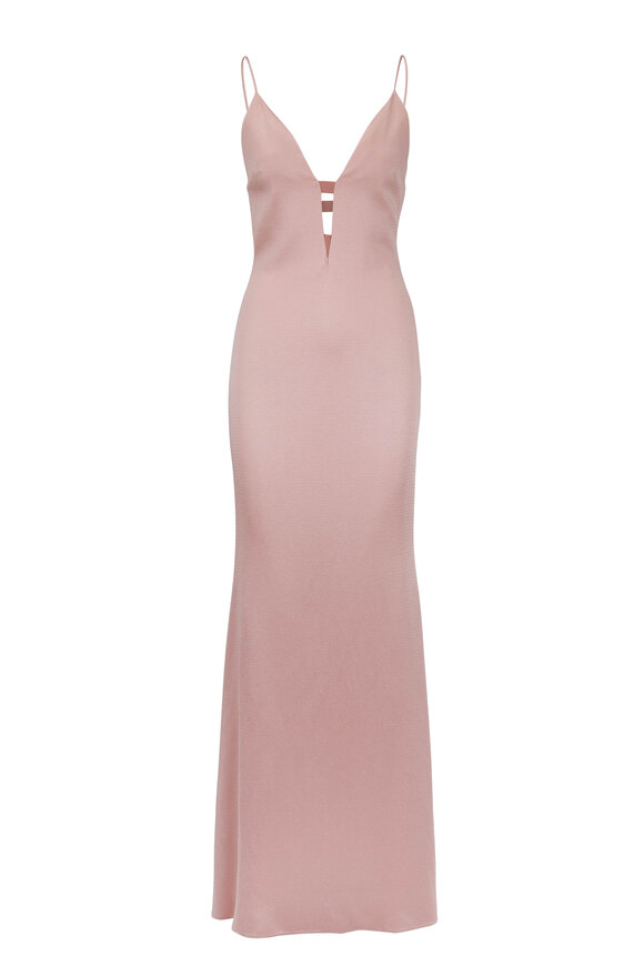 Cushnie - Nessa Pink Sand Plunging Neckline Sleeveless Gown