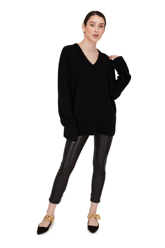 The Row - Mino Black Leather Cropped Skinny Pant