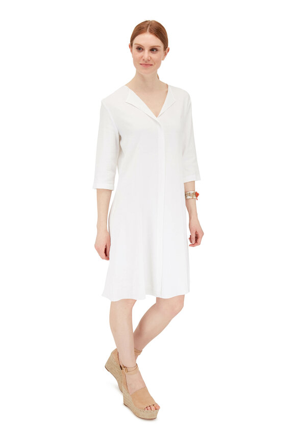 Peter Cohen - White Stretch Linen Three-Quarter Sleeve Dress 