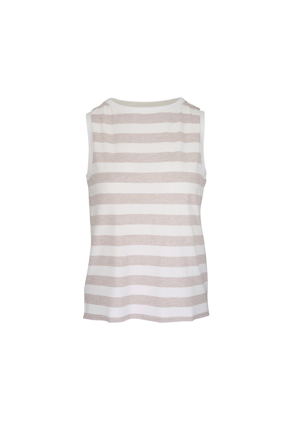 Majestic Soft Touch Ecru Stripe Boatneck Tank
