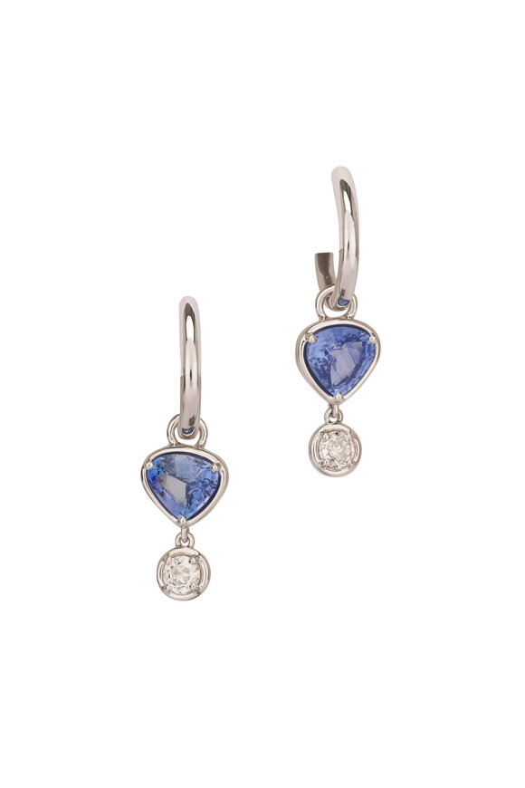 Sutra 18k White Gold Blue Sapphire & Diamond Earring - view 1