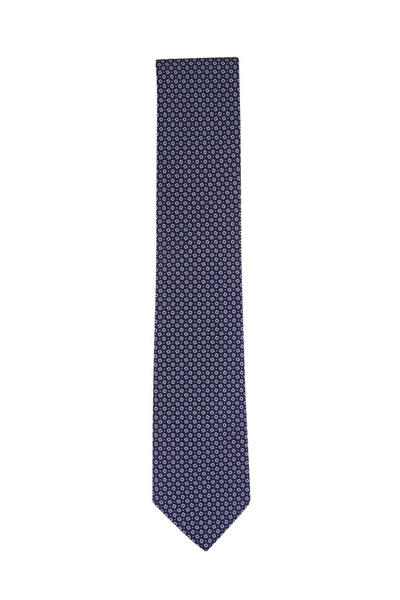 Canali Navy Geometric Print Silk Necktie