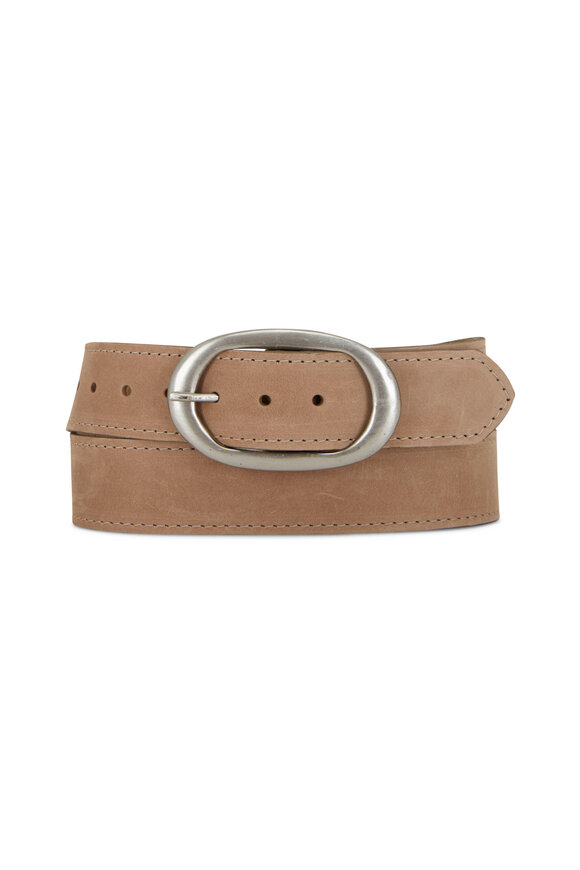 Kim White - Beige Suede Oval Buckle Belt