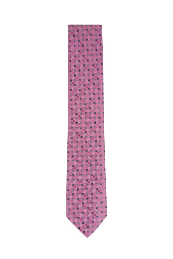 Canali Pink Micro Quad Geometric Silk Necktie - view 1