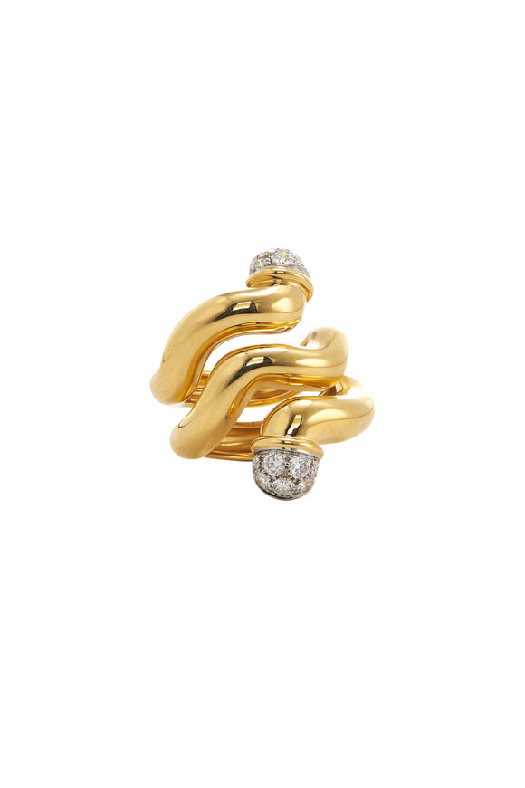 David Webb - 18K Yellow Gold Nail Wave Ring