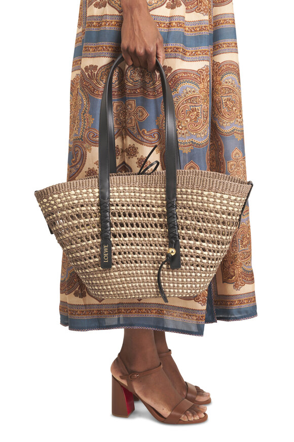 Loewe Medium Braid Basket Khaki Palm & Leather Tote - view 2