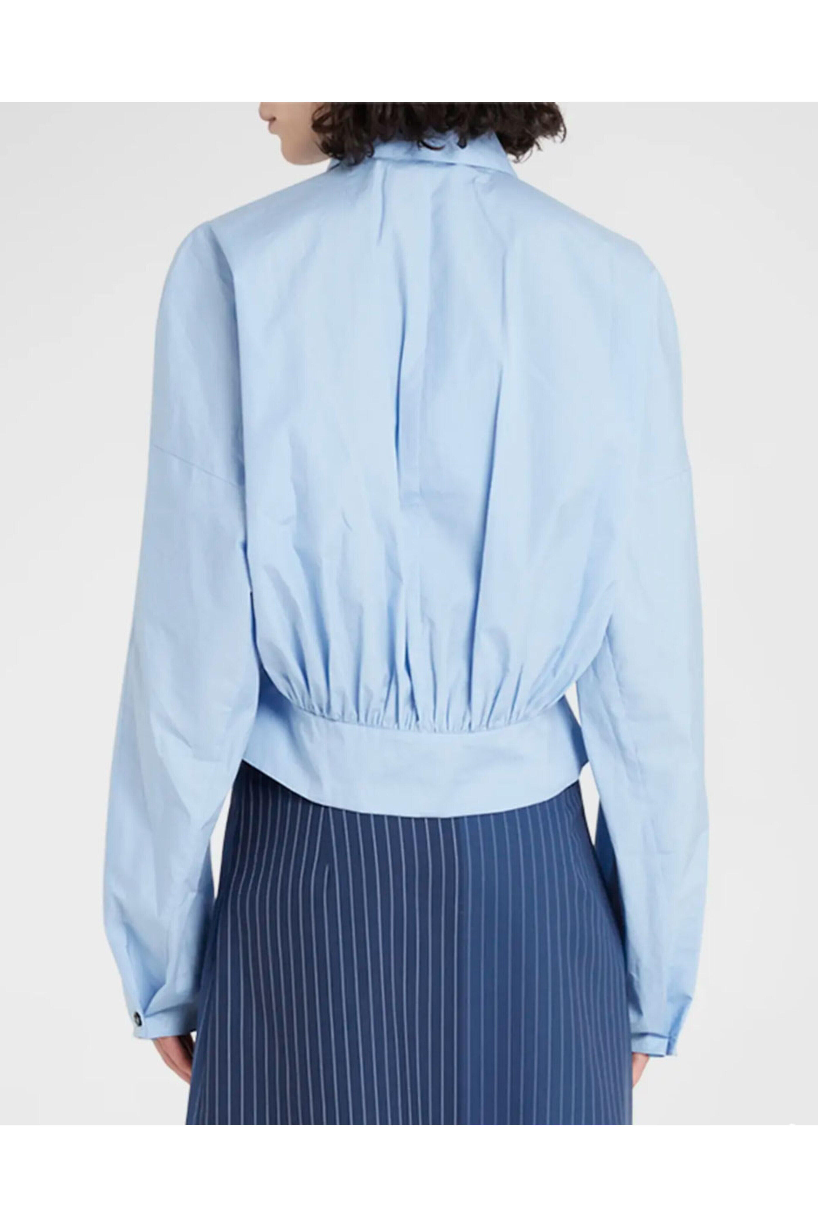 Marni - Iris Blue Gathered Crop Button Down Shirt