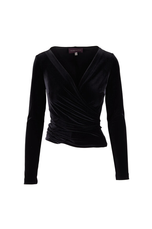 Talbot Runhof - Cassiopeia1 Black Stretch Velvet Wrap Blouse