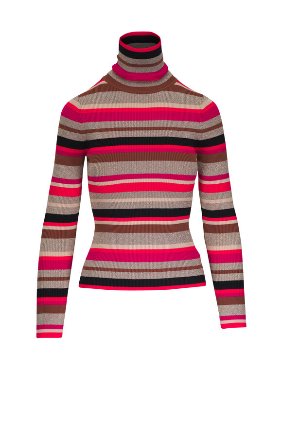 L'Agence - Olene Orange & Pink Multi Stripe Turtleneck