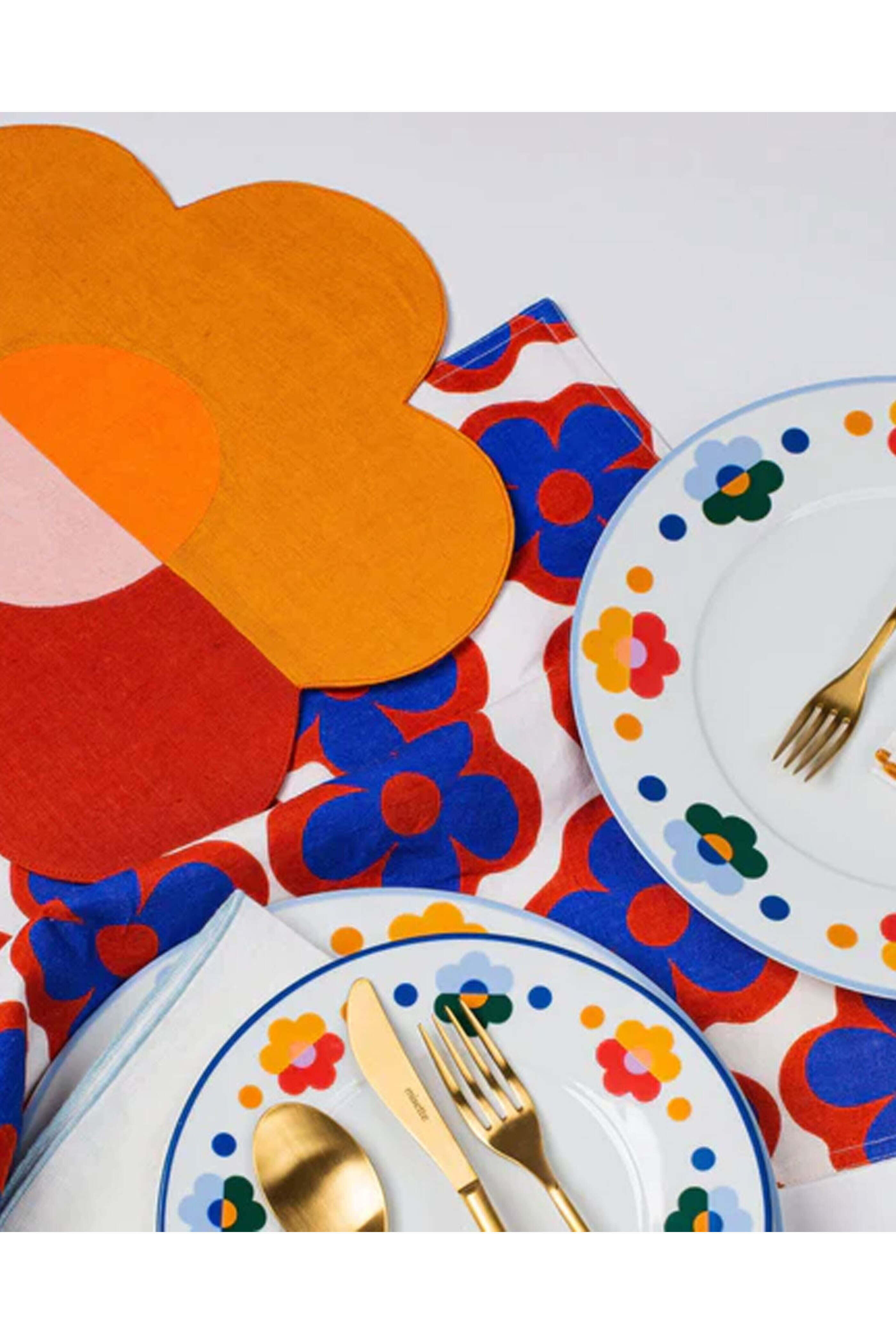 Misette - Amber & Red Floral Linen Patchwork Placemats