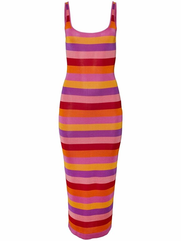 Carolina Herrera - Multicolor Stripe Knit Column Midi Dress 