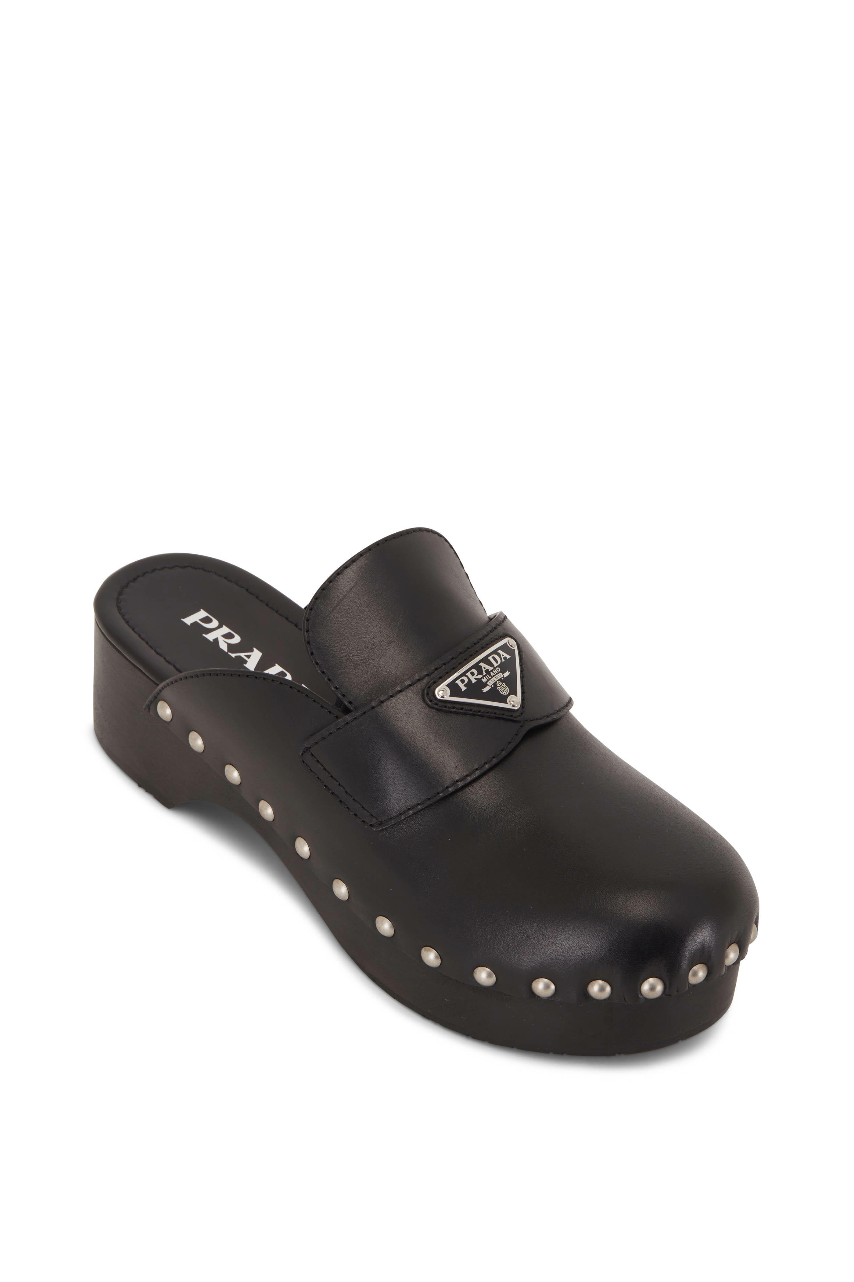 Prada Women's Studded Leather Clogs - Natural - Size 10