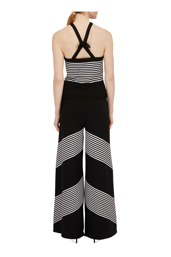 Carolina Herrera - Black & Ivory Chevron Wide Leg Knit Pant