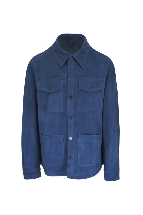 Isaia Blue Leather Shacket - view 1