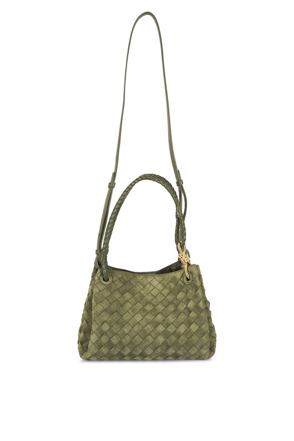 Bottega Veneta Parachute Green Tweed Suede Satchel - view 1