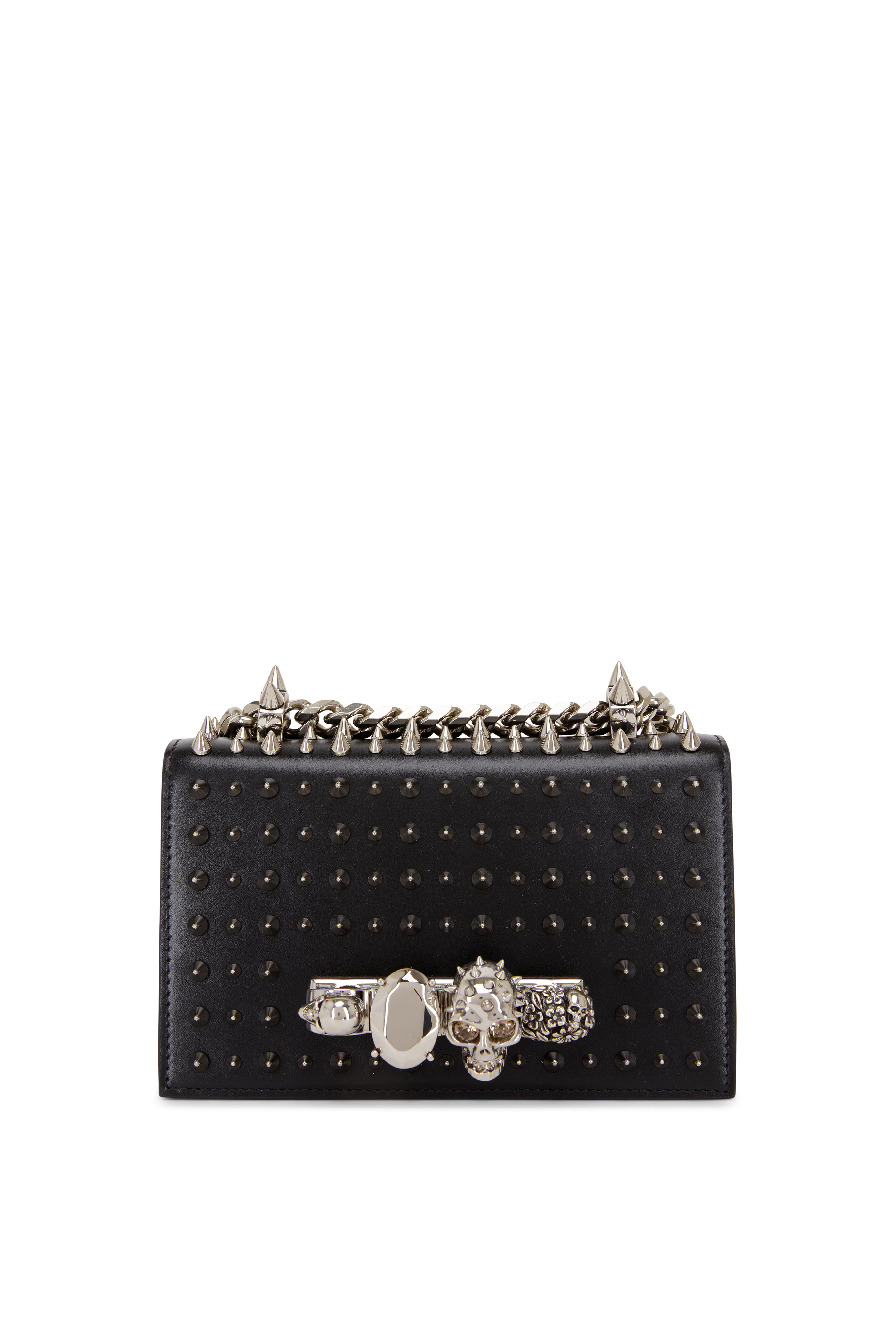 McQueen - Black Spiked Leather Mini Jewel Satchel