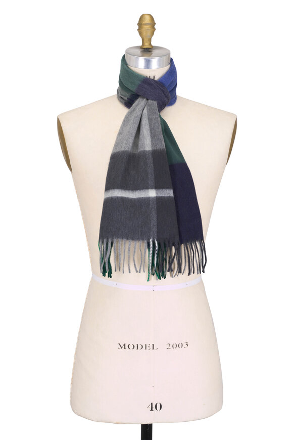 Alex Begg Arran Edgar Navy & Green Plaid Cashmere Scarf