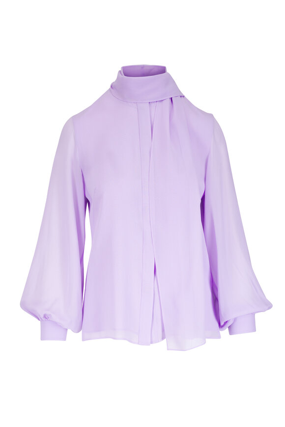Akris Lavender Silk Scarf Button Up Blouse - view 1
