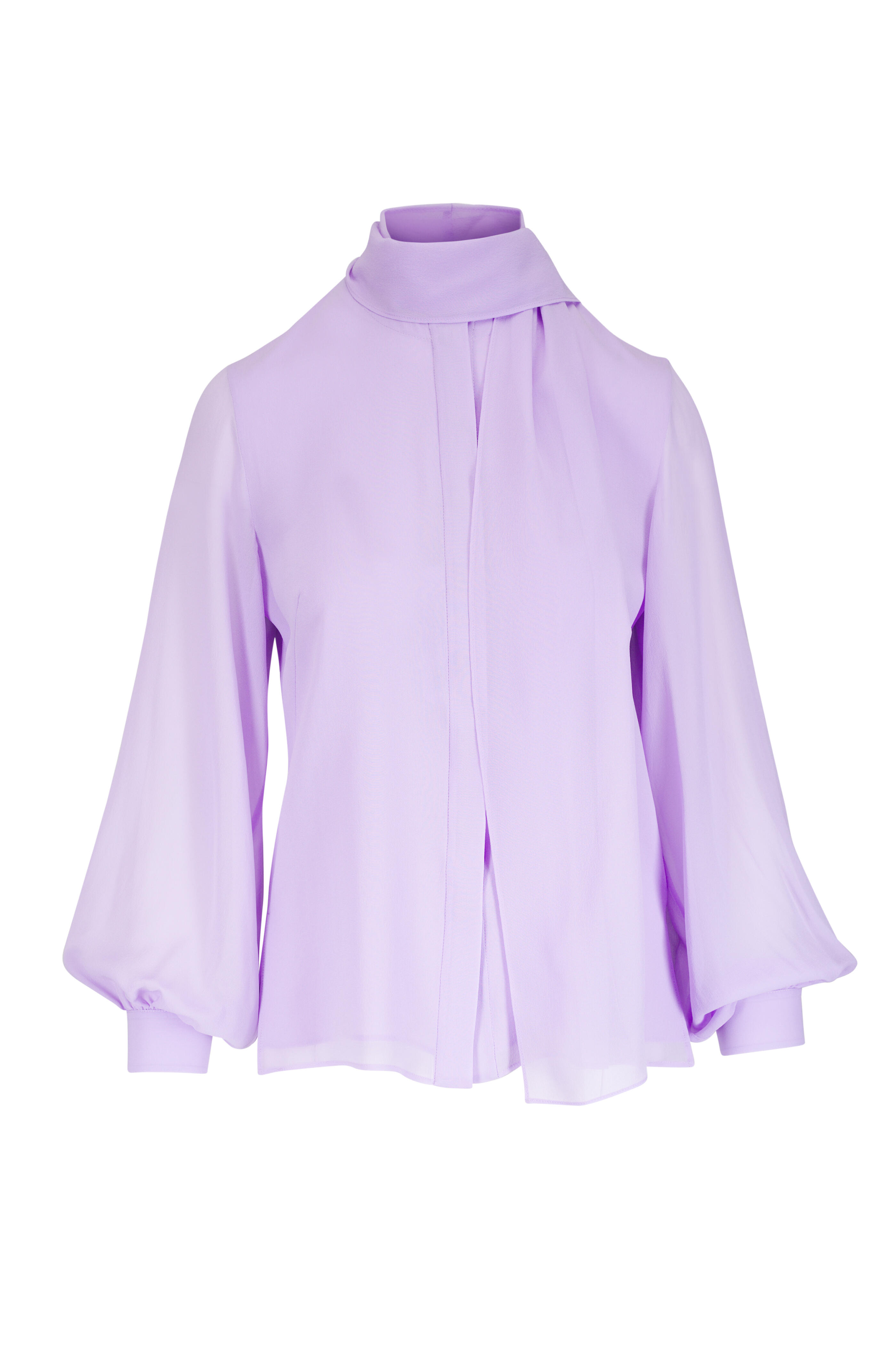 Akris - Lavender Silk Scarf Button Up Blouse - view 1