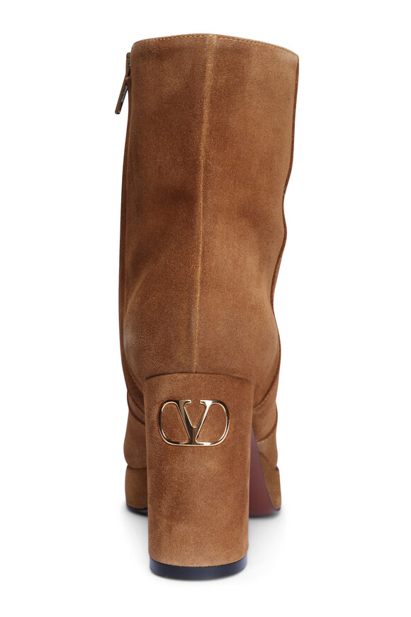 Valentino Garavani Fawcette VLogo Havana Suede Platform Bootie - view 4