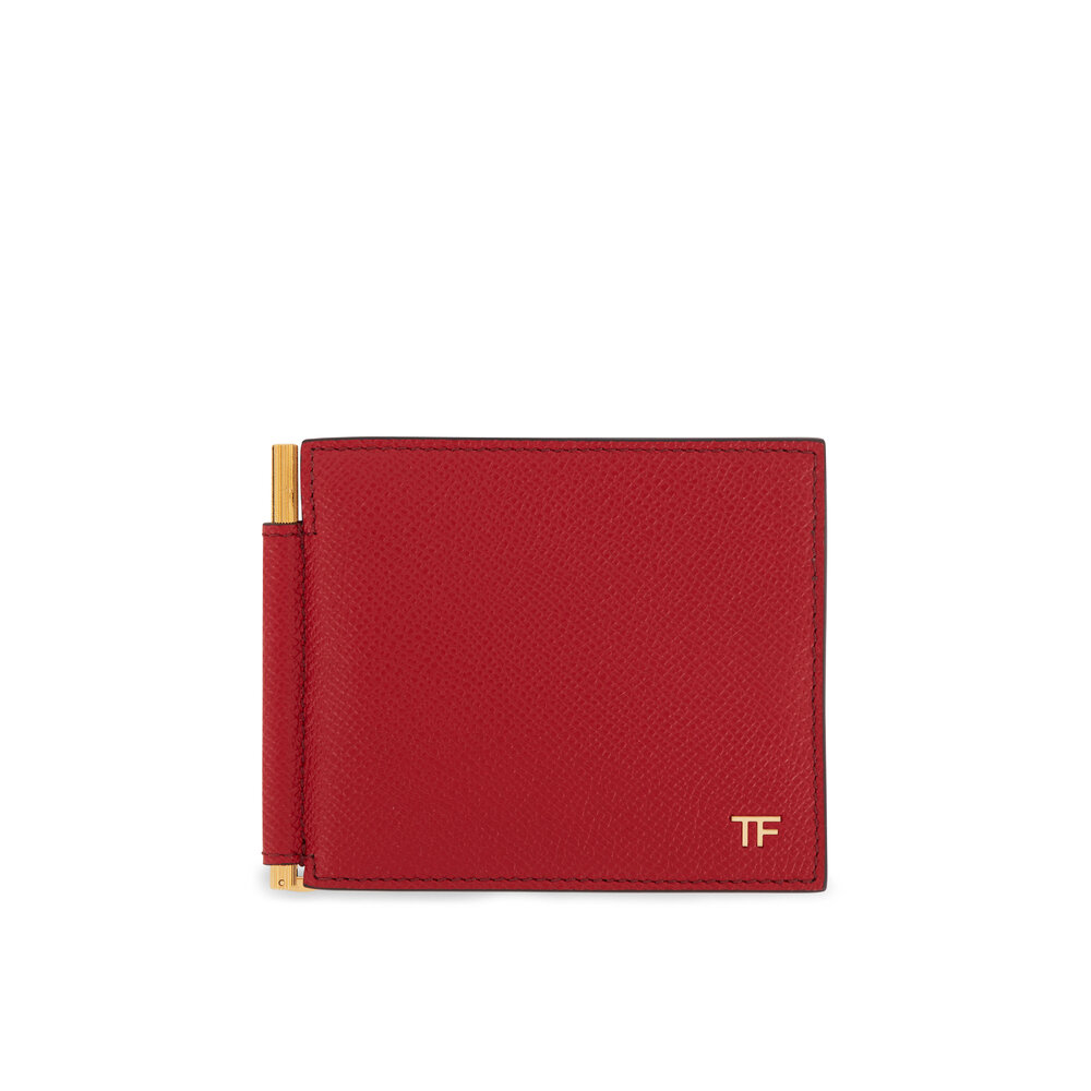 Tom Ford - Dark Red Grain Leather Money Clip Wallet