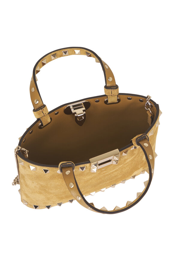 Valentino Garavani Mini Rockstud Havana Beige Suede Top Handle Bag - view 5