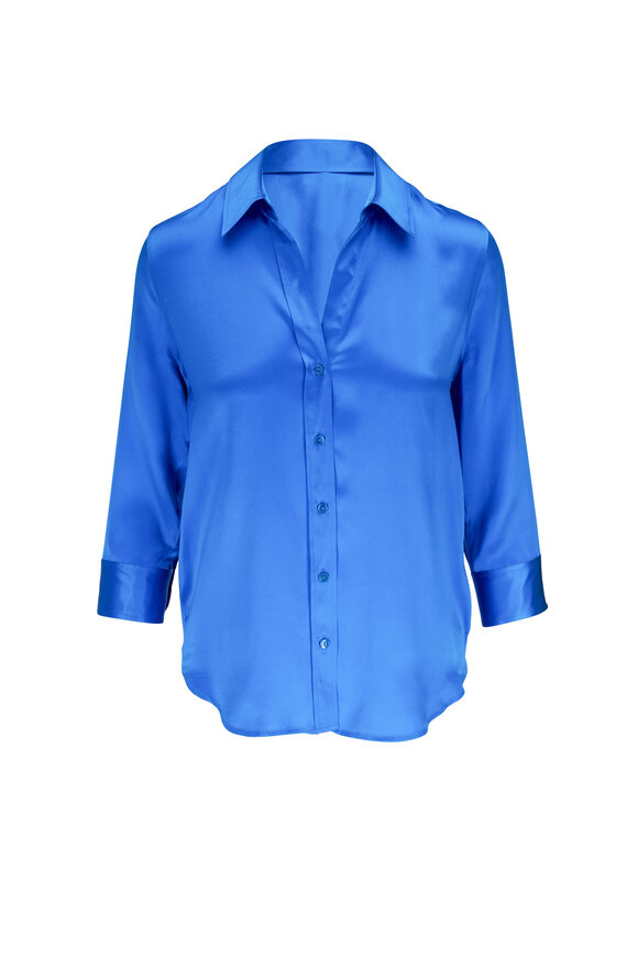 L'Agence - Dani Blue Silk Three-Quarter Sleeve Blouse