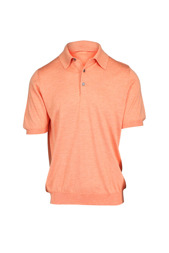 Kiton Orange Silk, Cashmere & Linen Knit Polo