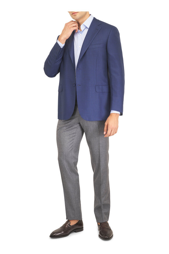 Brioni Navy Blue Wool & Silk Plaid Sportcoat - view 2