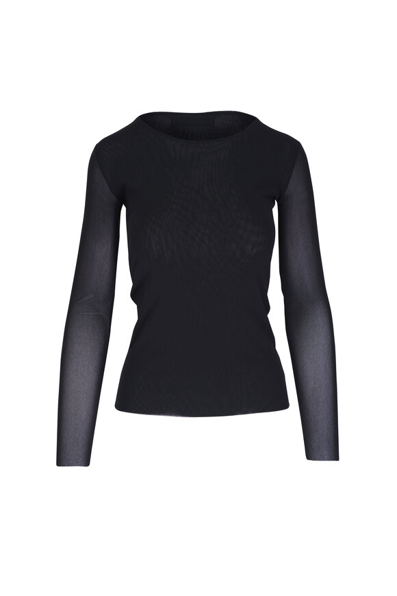 D.Exterior Black Long Sleeve Crewneck Mesh Top