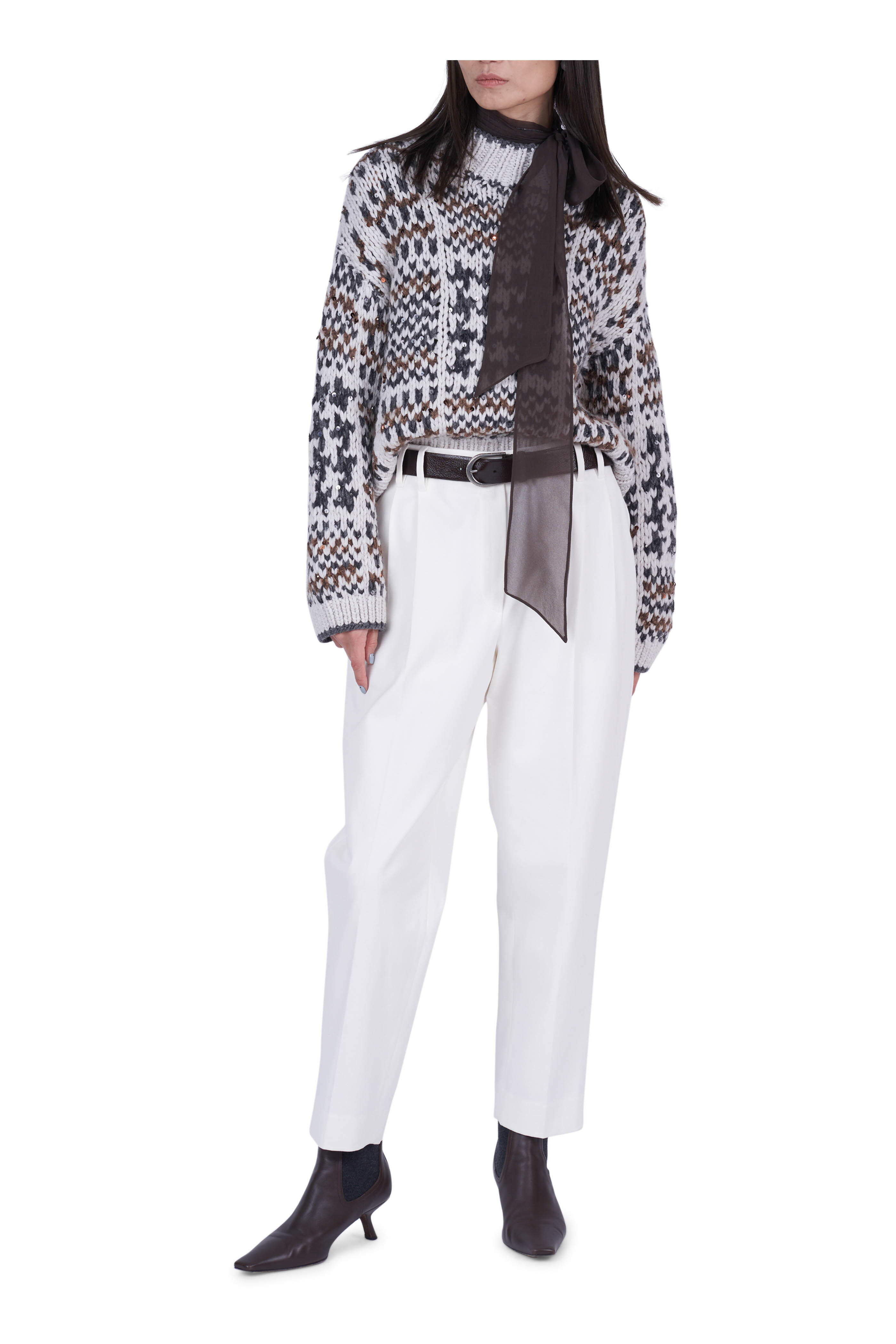 Brunello Cucinelli - One Pleat White Cotton Straight Leg Pant