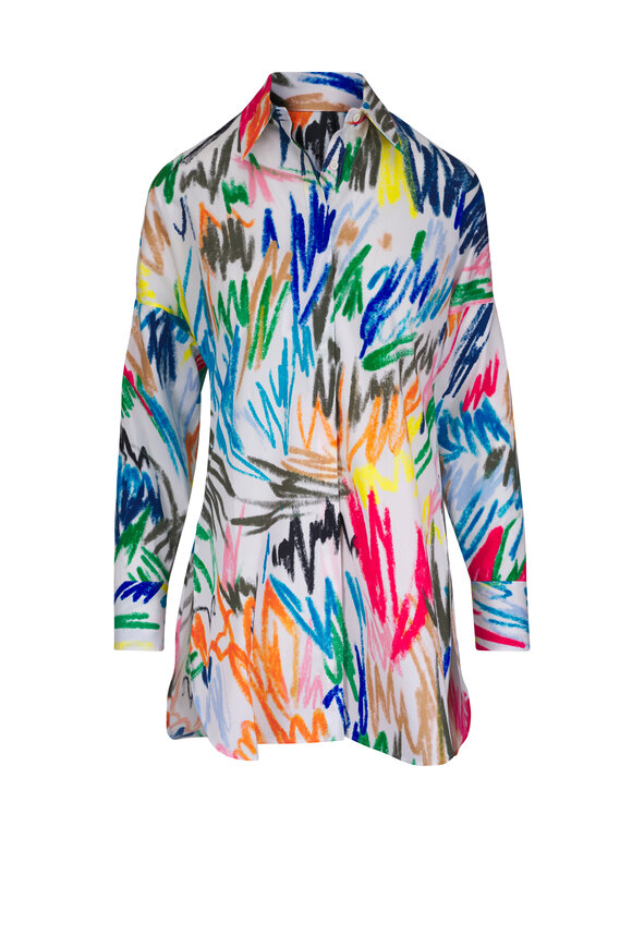 Akris Punto White Multi Scribble Print Cotton Tunic