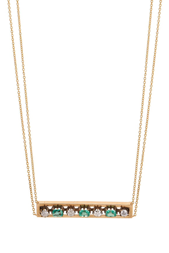 Renee Lewis - Antique Diamond & Emerald Bar Necklace