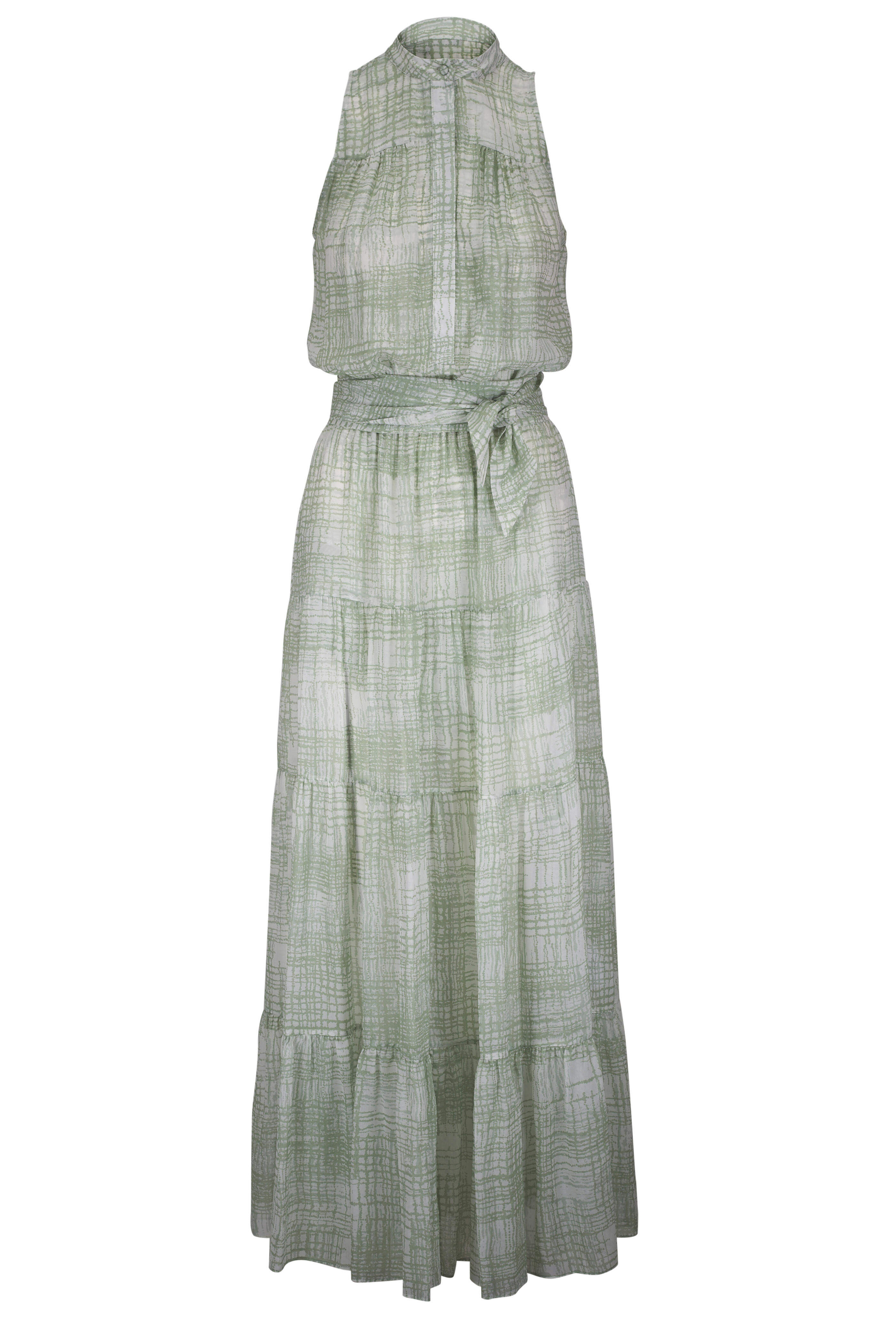 Kiton - Mint Pattern Silk Belted Maxi Dress