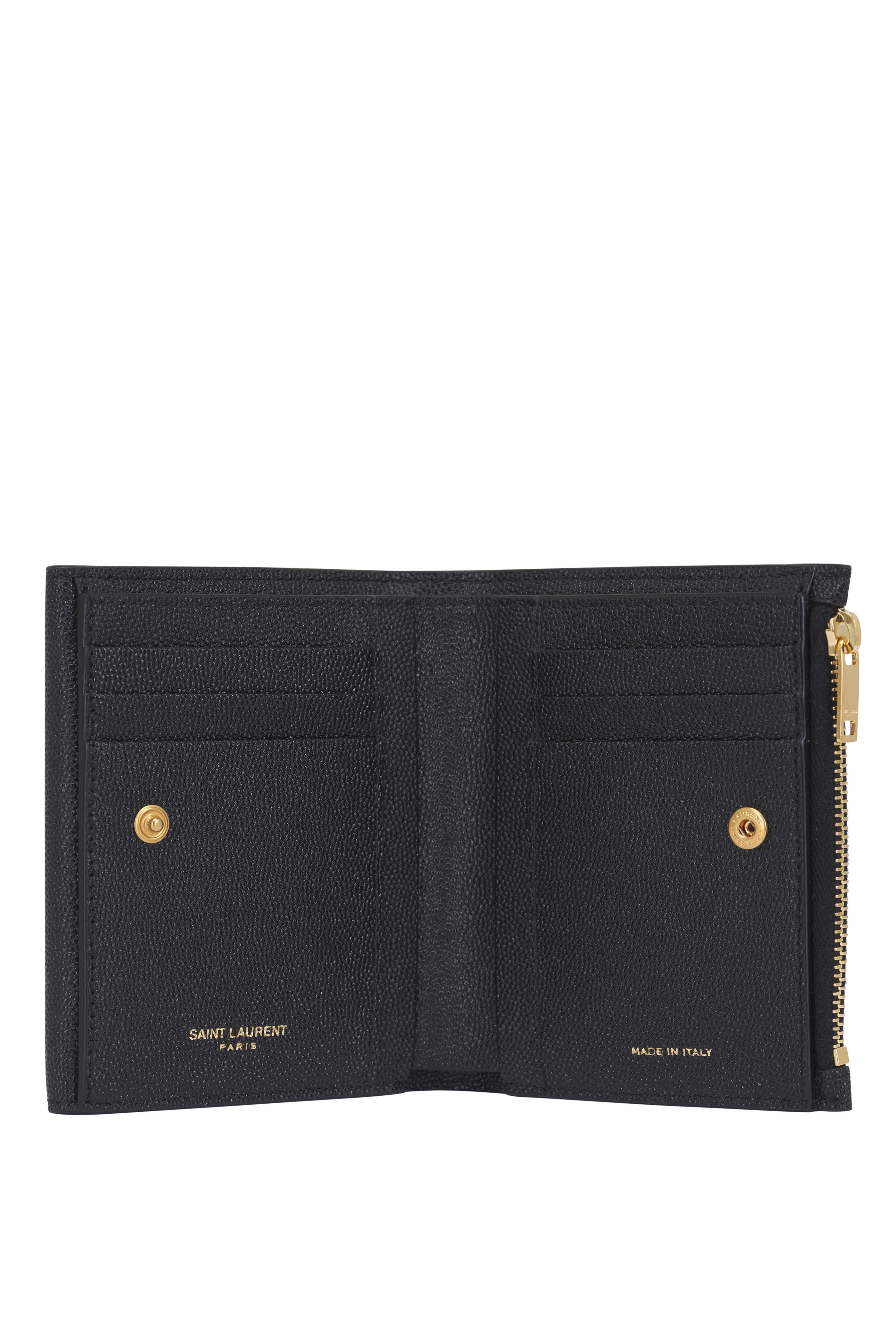 Saint Laurent - Uptown Black & Gold Grained Leather Compact Wallet