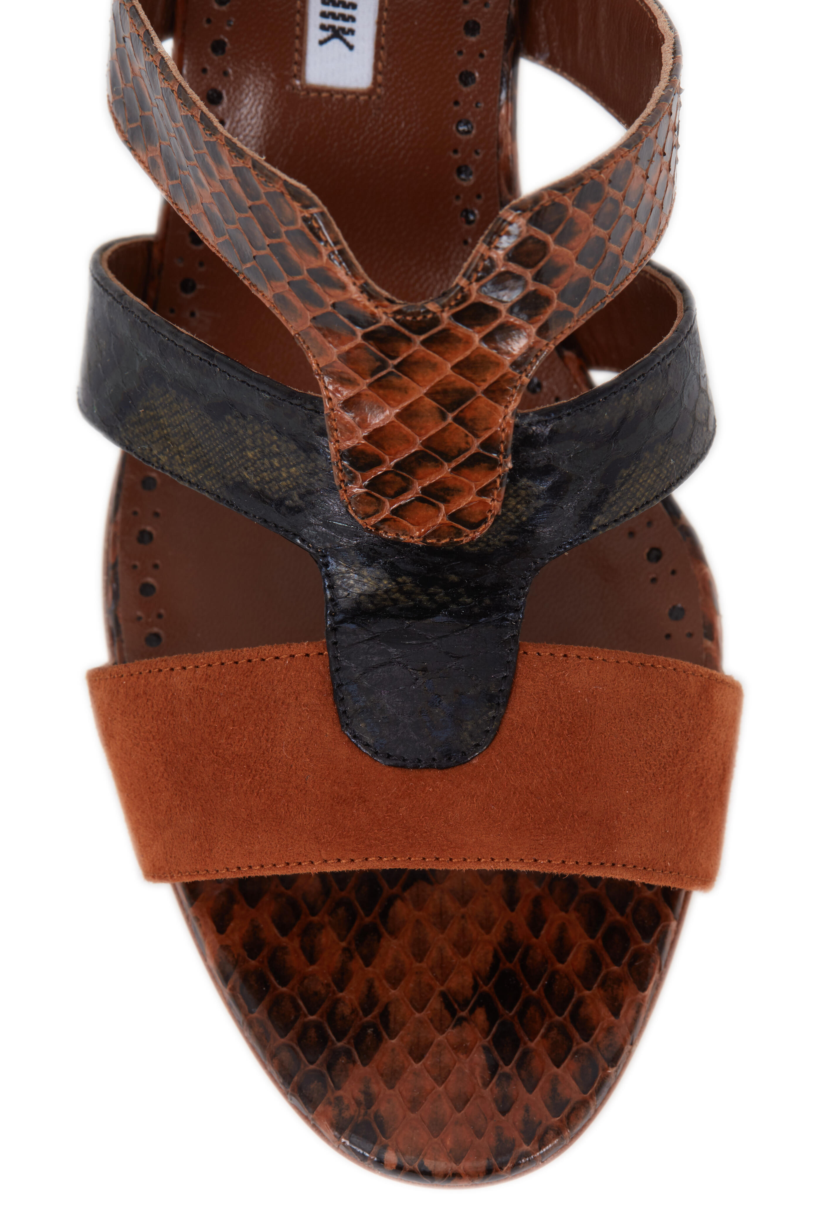 Manolo Blahnik - Pennina Brown Suede & Snakeskin Mule, 70mm