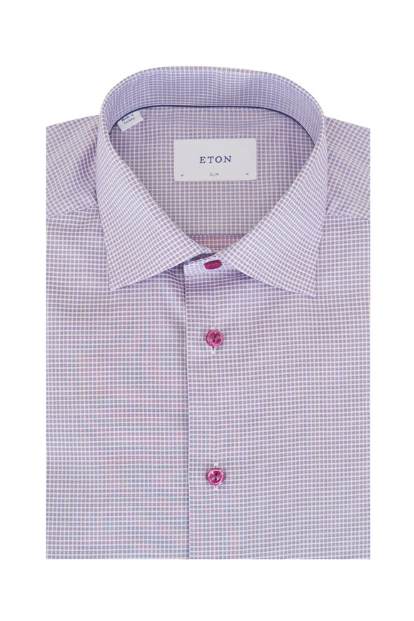 Eton Light Blue & Magenta Check Slim Fit Dress Shirt