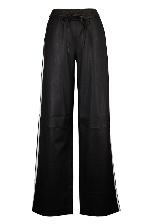 SPRWMN Black & White Leather Baggy Athletic Sweatpant - view 1