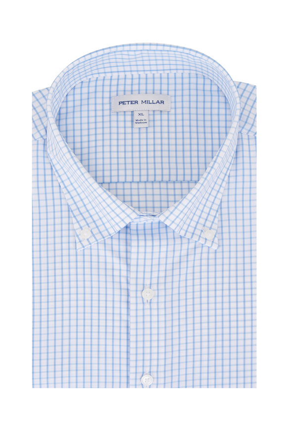 Peter Millar Hanford Light Blue Plaid Twill Sport Shirt