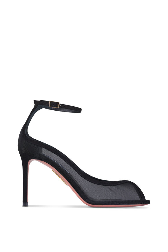 Aquazzura Love Affair Black Mesh Sandal, 85mm - view 3