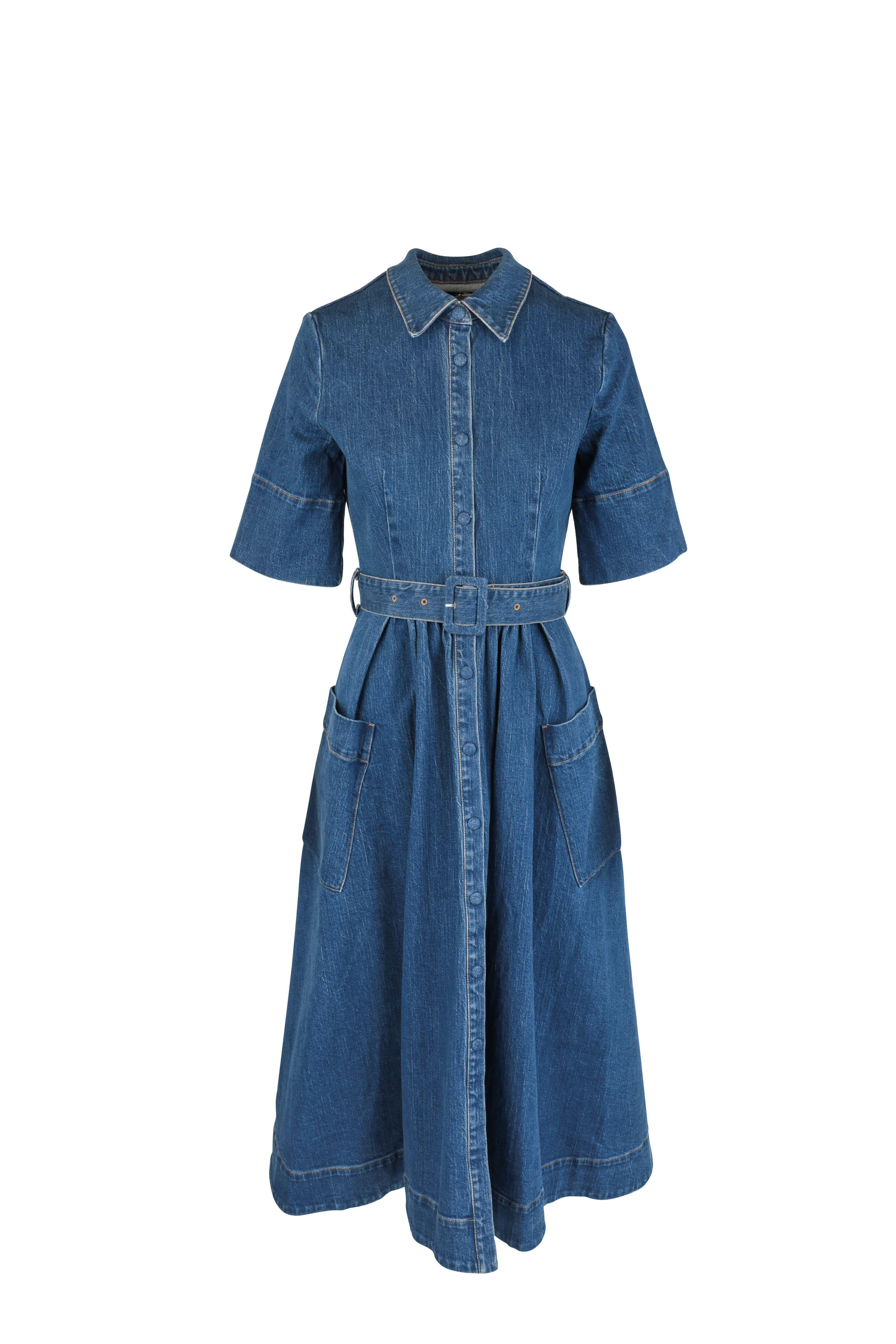 CO Collection - Denim Short Sleeve Patch Pocket Shirtdress