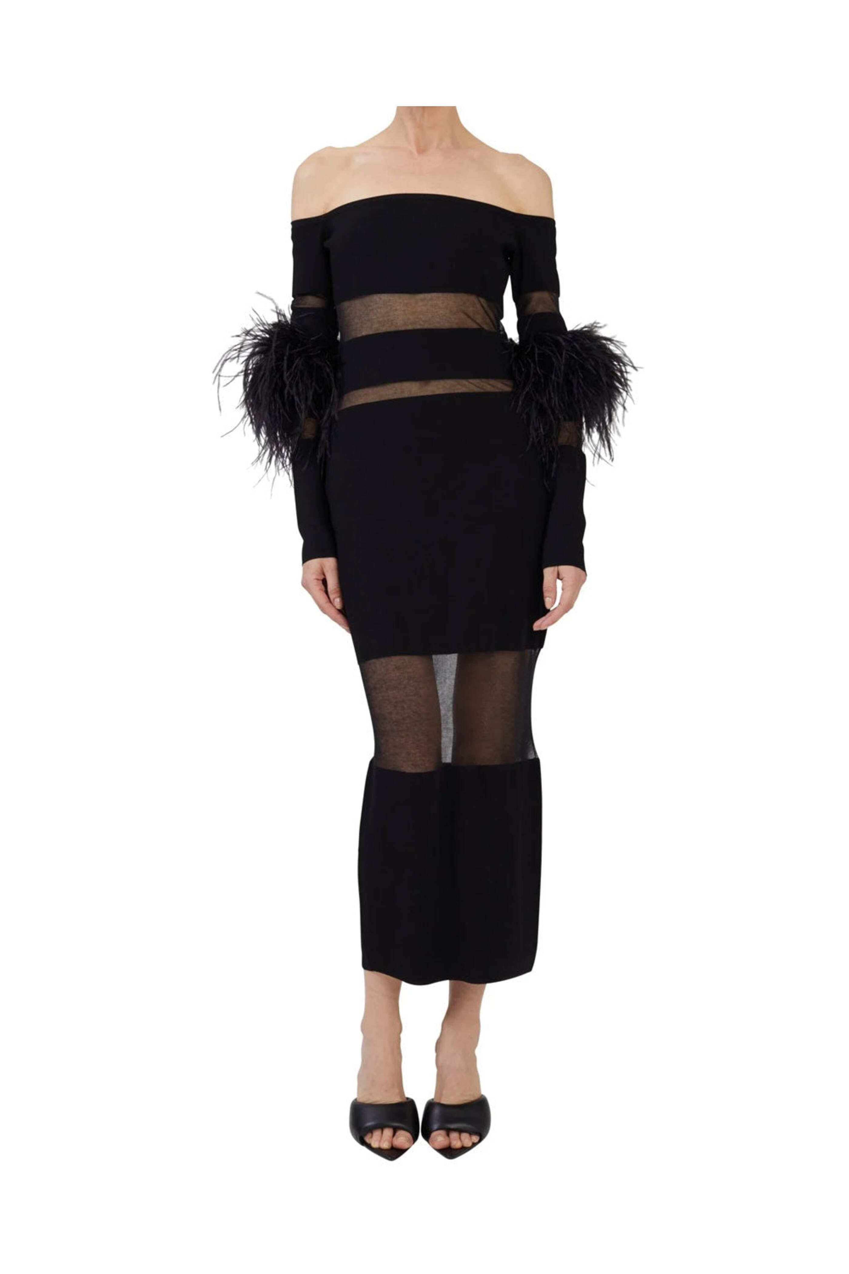 LaPointe - Black Sheer Intarsia Feather Dress