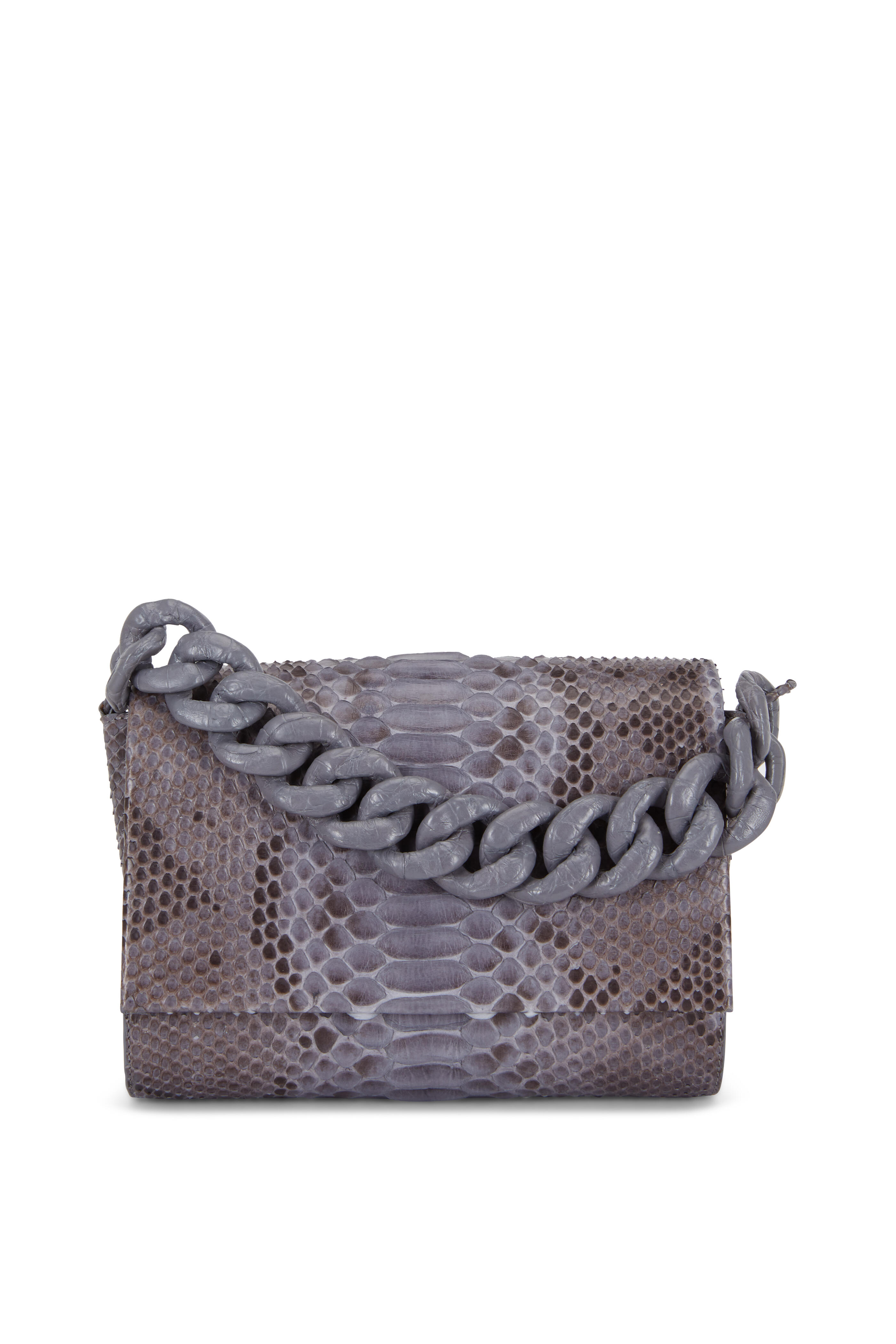 Nancy Gonzalez - Gray Python & Crocodile Chain Strap Small Bag