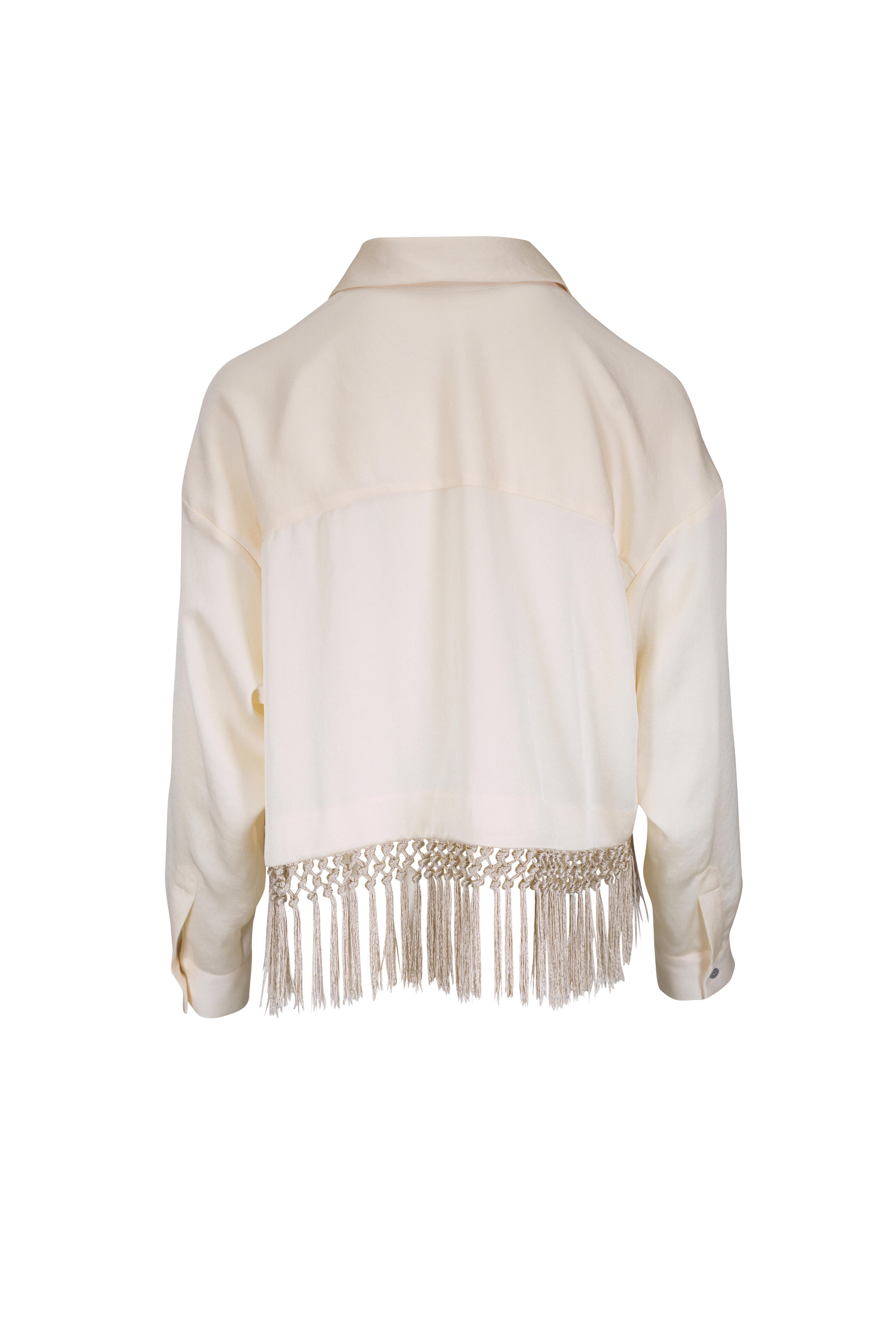 Lela Rose - Winter White Washed Satin Cropped Button Up Blouse