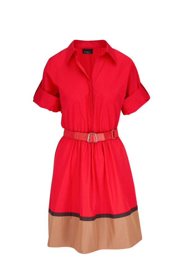 Akris - Red Cotton Poplin Colorblock Dress