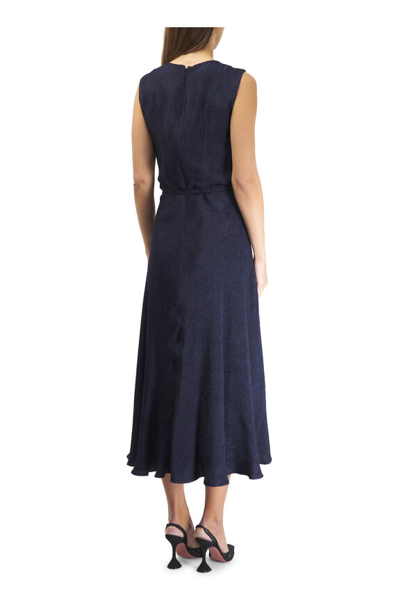 Olivine Gabbro - Navy Blue Round Neck Flare Midi Dress