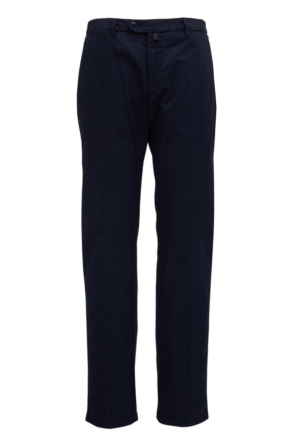 Kiton - Navy Cotton Stretch Flat Front Pant