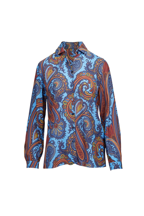 Etro Blue Paisley Print Button Up Blouse - view 1