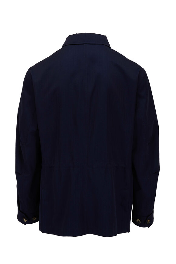 Brunello Cucinelli Navy Tonal Stripe Cotton Safari Jacket - view 3