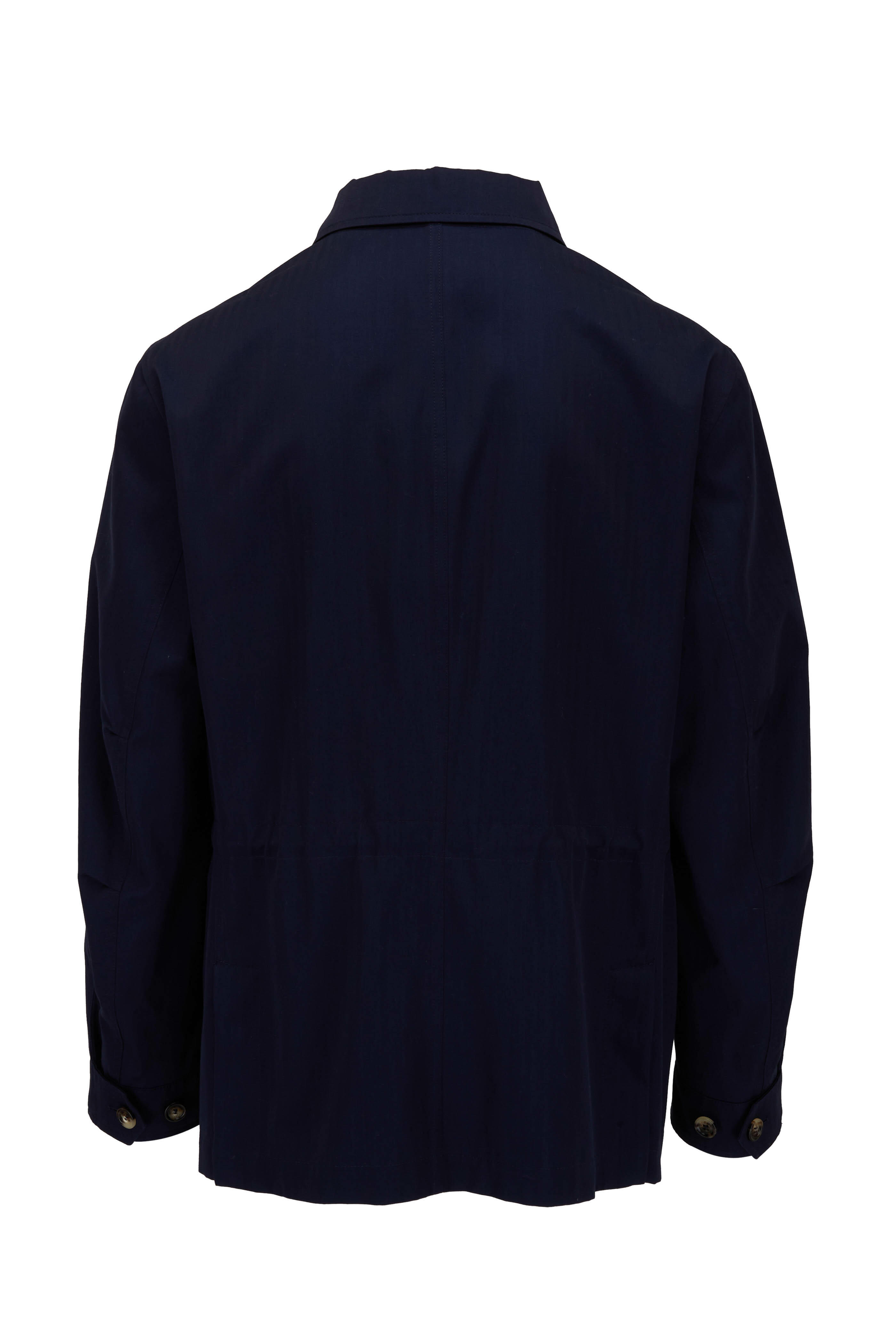 Brunello Cucinelli - Navy Tonal Stripe Cotton Safari Jacket